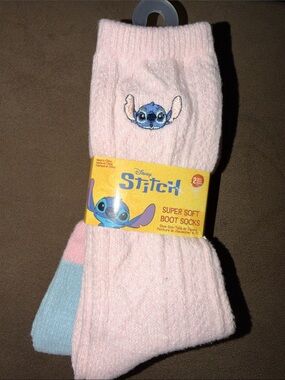 2 PAIRS Disney Pink Stitch Embroidered Super Soft Boot Socks! Super soft!